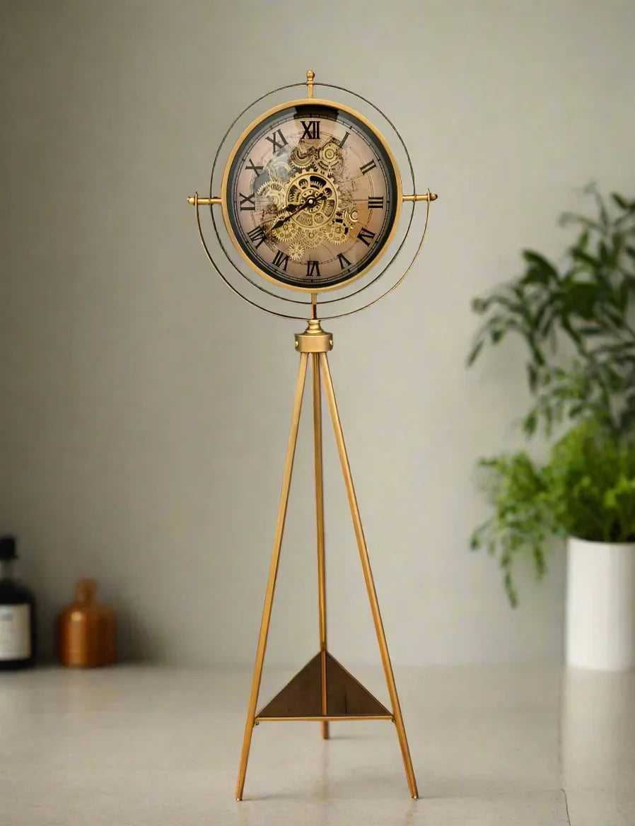 Luxury Vintage Tripod-Mounted Metal Clock 5